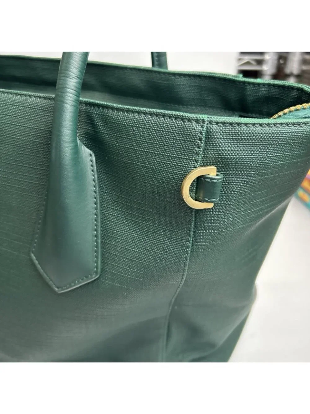DAGNE DOVER Signature Legend Green Coated Canvas Large Laptop Tote Bag